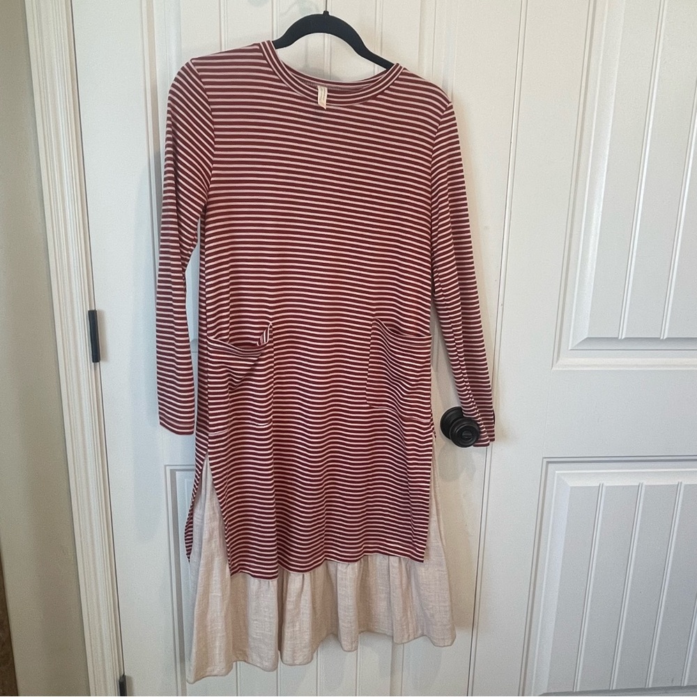 Urban Flamingo burgundy and cream striped dress. Women’s Size small